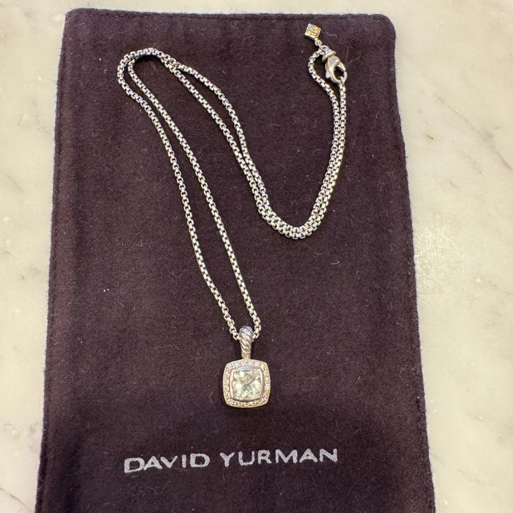 David Yurman Albion Necklace with Prasiolite Gem and Pave Diamonds